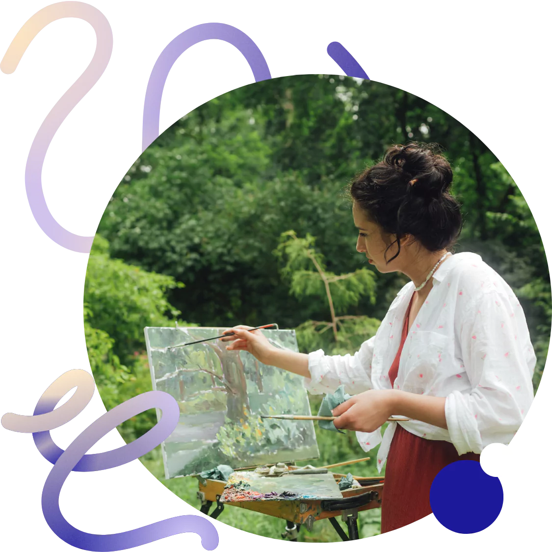 A woman painting outdoors